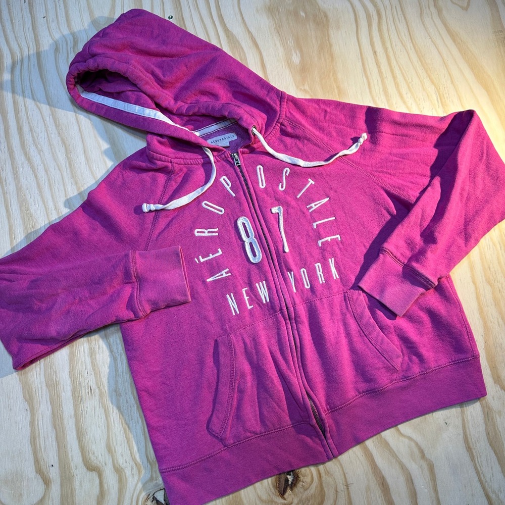 Aeropostale Women's Pink 87 New York Full Zip Graphic Fleece Hoodie Size XL